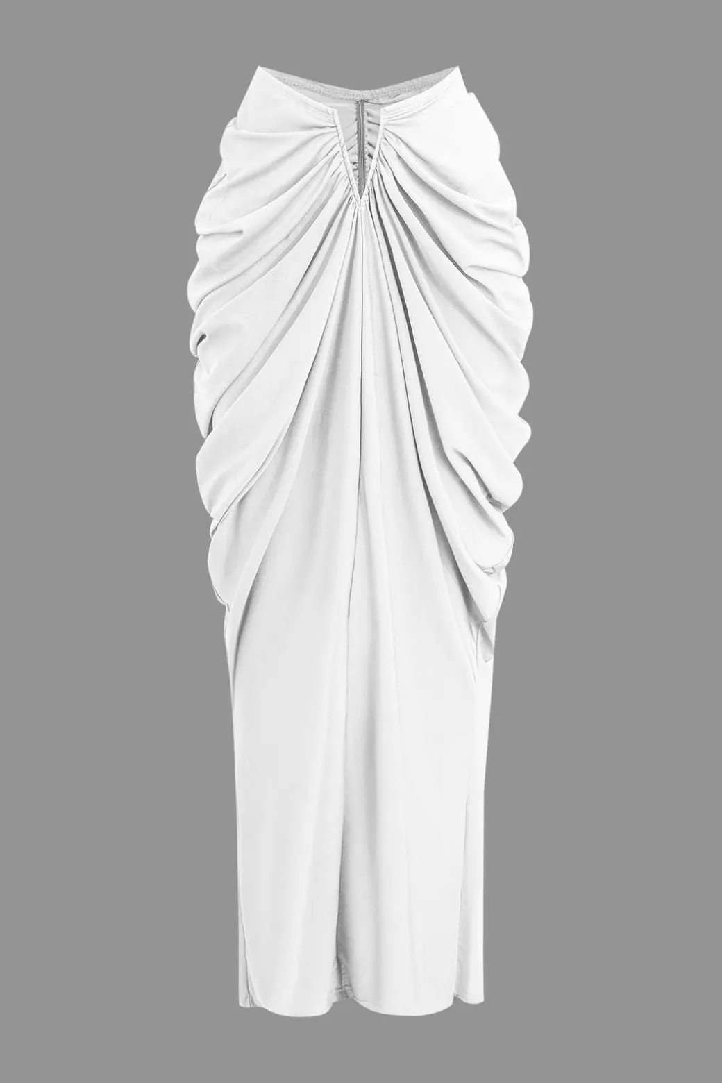 V-neck Ruched Top And V-shape Cut Waist Maxi Skirt Set