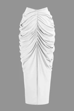 V-neck Ruched Top And V-shape Cut Waist Maxi Skirt Set