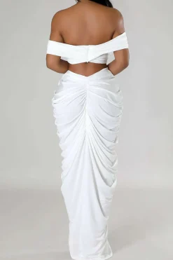 V-neck Ruched Top And V-shape Cut Waist Maxi Skirt Set
