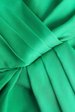 V-neck Satin Pleated Dress With Neck Scarf