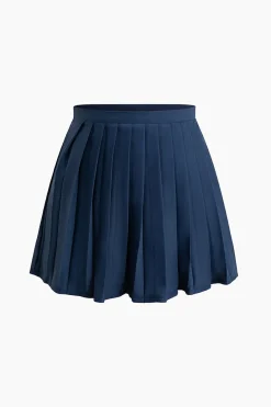 V-neck Vest And Pleated Mini Skirt Set