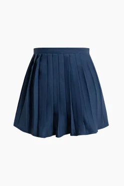 V-neck Vest And Pleated Mini Skirt Set