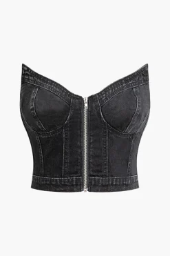 V-neck Zip-Up Strapless Bustier Top