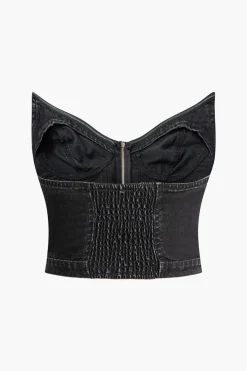 V-neck Zip-Up Strapless Bustier Top