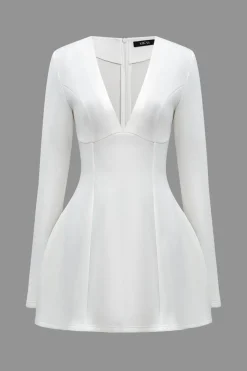 V-Shape Long Sleeve Mini Dress
