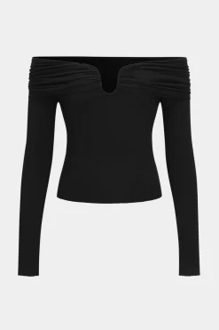 V-Shaped Steel Ring Off Shoulder Ruched Long-Sleeve Top