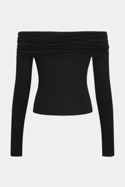 V-Shaped Steel Ring Off Shoulder Ruched Long-Sleeve Top