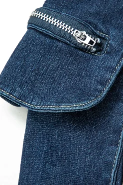 V-waist Buckle Flap Pocket Denim Cargo Skirt