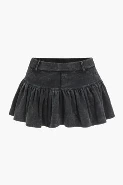Washed Denim Crop Top And Pleated Mini Skirt Set