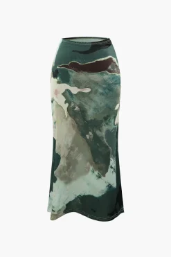 Watercolor Print Midi Skirt