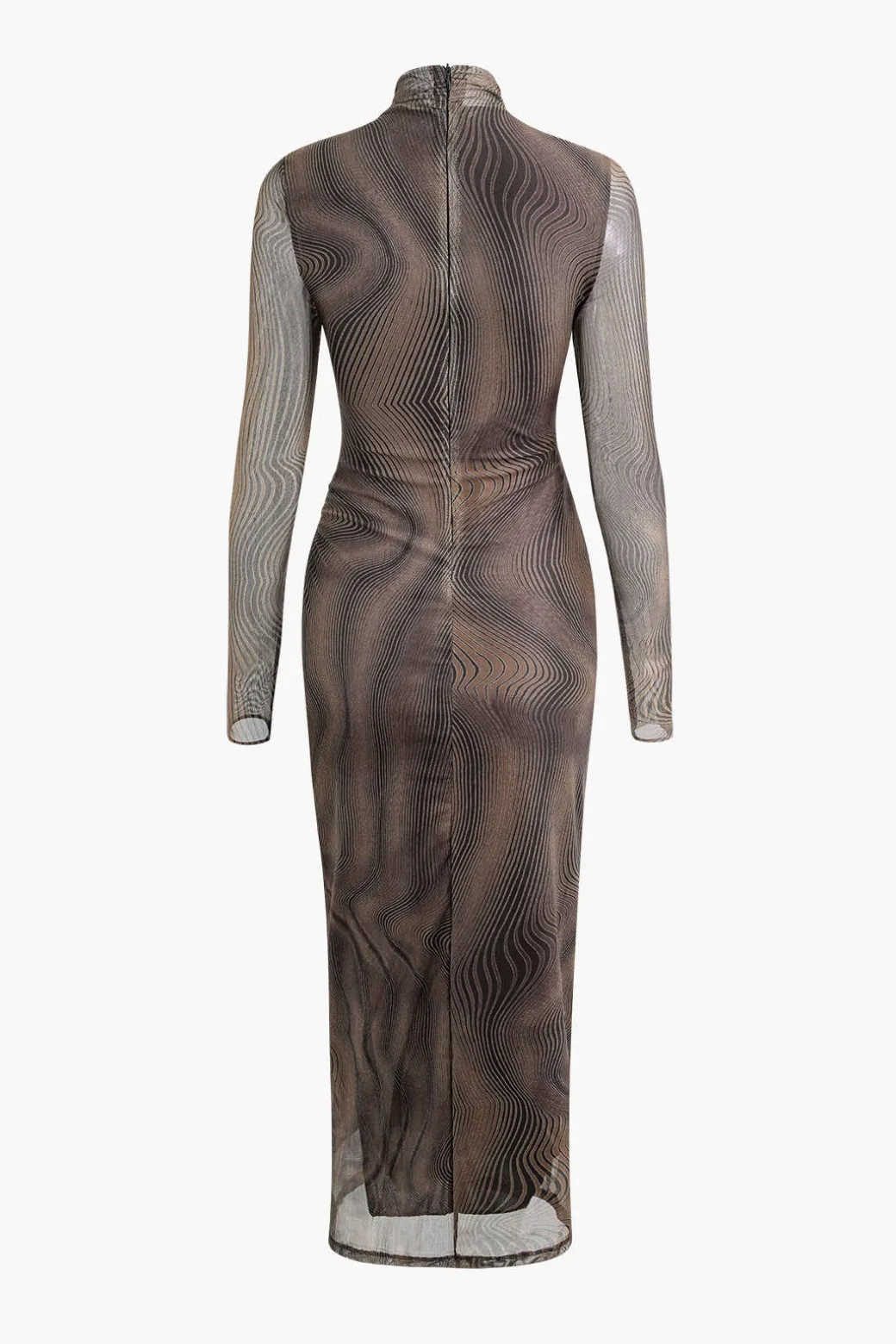 Wave Mock Neck Mesh Long Sleeve Maxi Dress