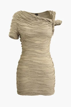 Wave Texture Twist Asymmetrical Mini Dress