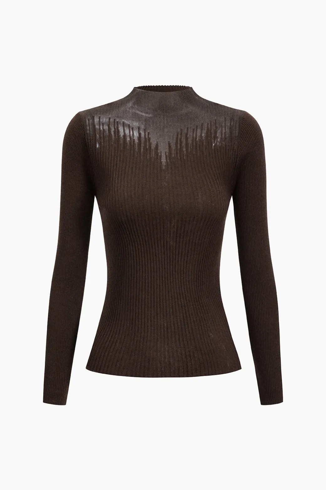 Wool Contrast Knit Long-Sleeve Top