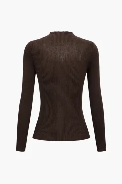 Wool Contrast Knit Long-Sleeve Top
