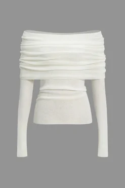 Wool Off Shoulder Long-Sleeve Top