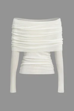 Wool Off Shoulder Long-Sleeve Top