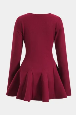 Woolen Round Neck Long Sleeve Puff Mini Dress