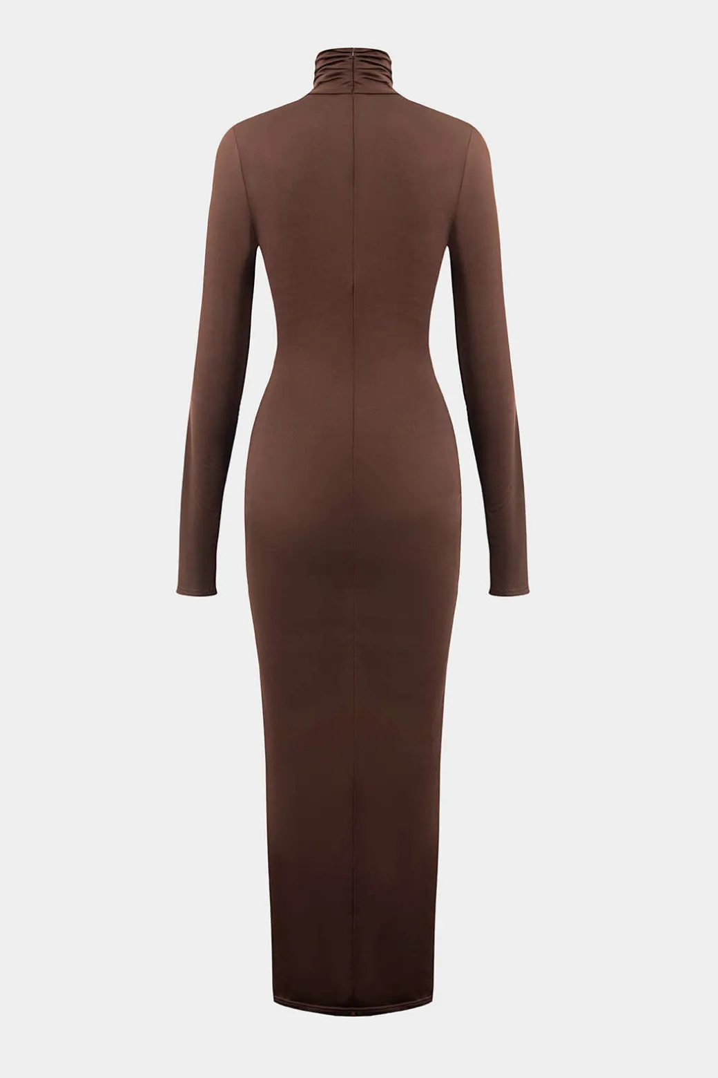 Wrap Ruched High Neck Long Sleeve Maxi Dress