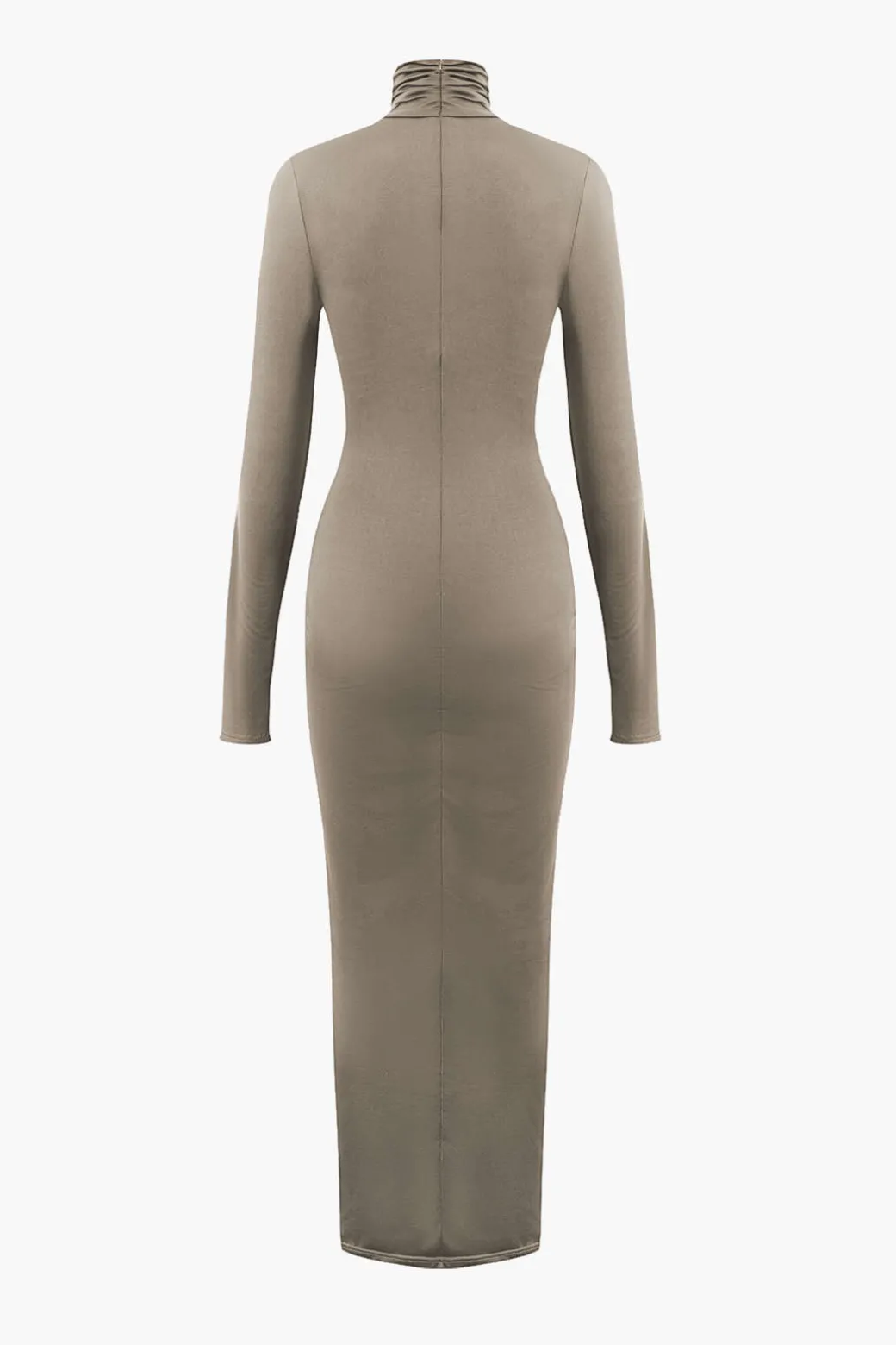 Wrap Ruched High Neck Long Sleeve Maxi Dress