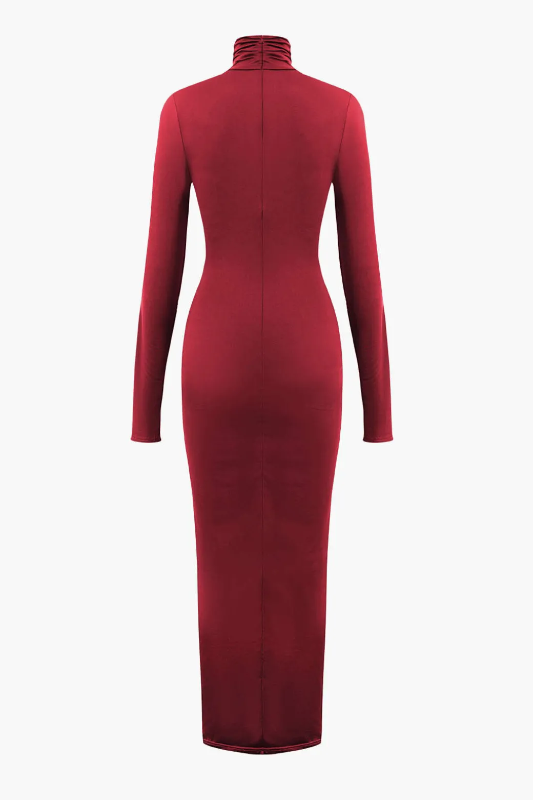 Wrap Ruched High Neck Long Sleeve Maxi Dress
