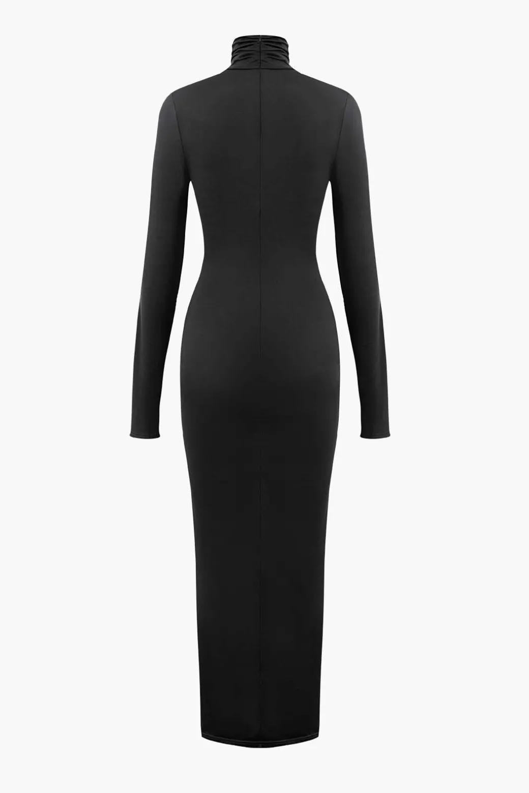 Wrap Ruched High Neck Long Sleeve Maxi Dress