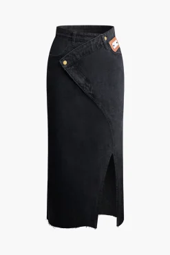 Wrap Split Denim Midi Skirt