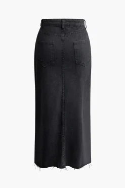 Wrap Split Denim Midi Skirt