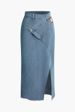 Wrap Split Denim Midi Skirt