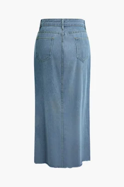 Wrap Split Denim Midi Skirt