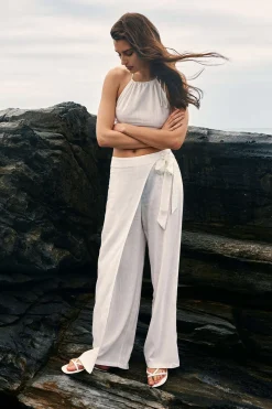 Wrap Tie Linen Wide Leg Pants