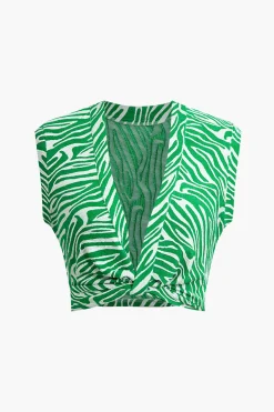 Zebra Print V-neck Sleeveless T-shirt