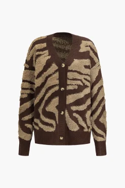 Zebra Stripe Textured Sweater Cardigan