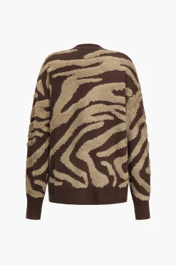 Zebra Stripe Textured Sweater Cardigan