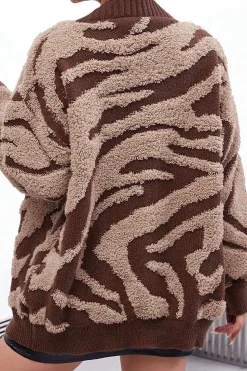 Zebra Stripe Textured Sweater Cardigan