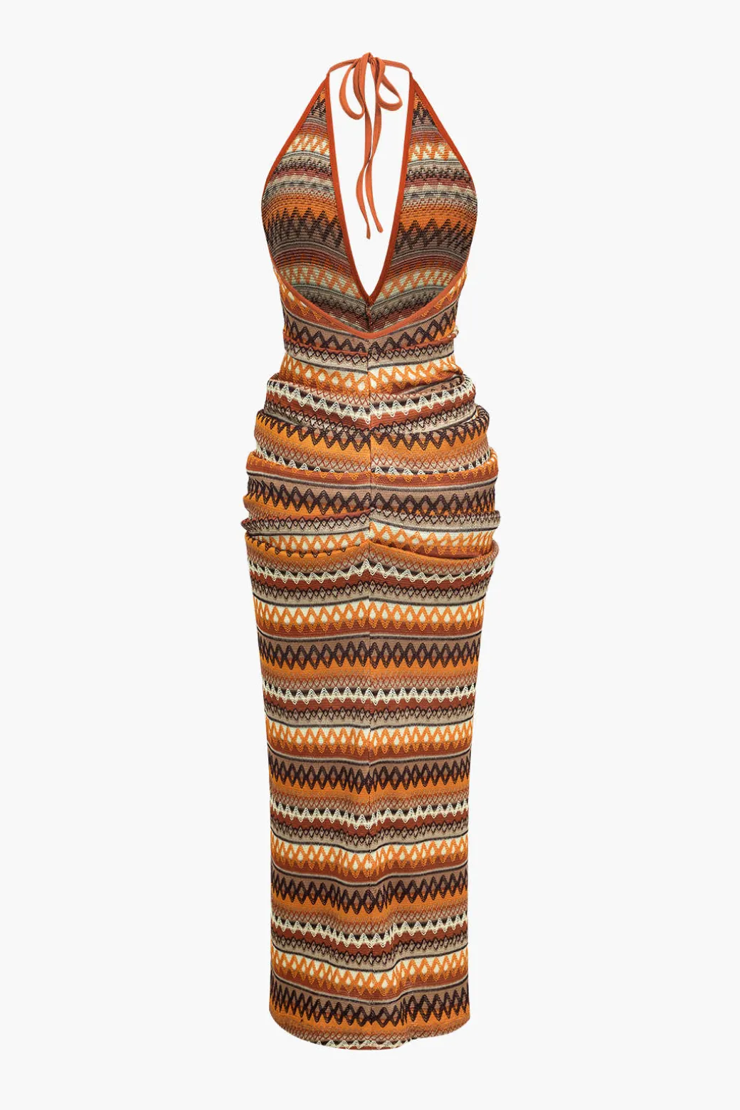 Zigzag Stripe Halter Backless Knit Maxi Dress