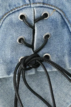 Zip Up Side Tie Denim Sleeveless Top