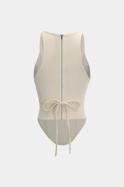 Zipper Tie-Up Corset Waist Tank Top
