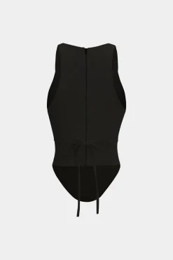 Zipper Tie-Up Corset Waist Tank Top